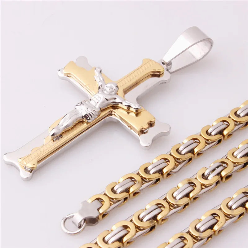 Colar de aço inox Crucifixo Camada Dupla 2